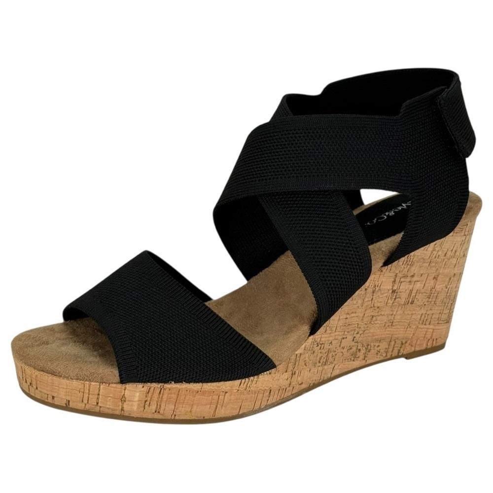 Style & Co. Sicilyy Black Cross Strap Cork Womens Wedge Sandals Size 10M - Picture 2 of 13